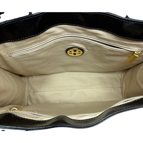 Tory Burch Patent Nylon Tote Bag Big Logo Black - Picture 5 of 16